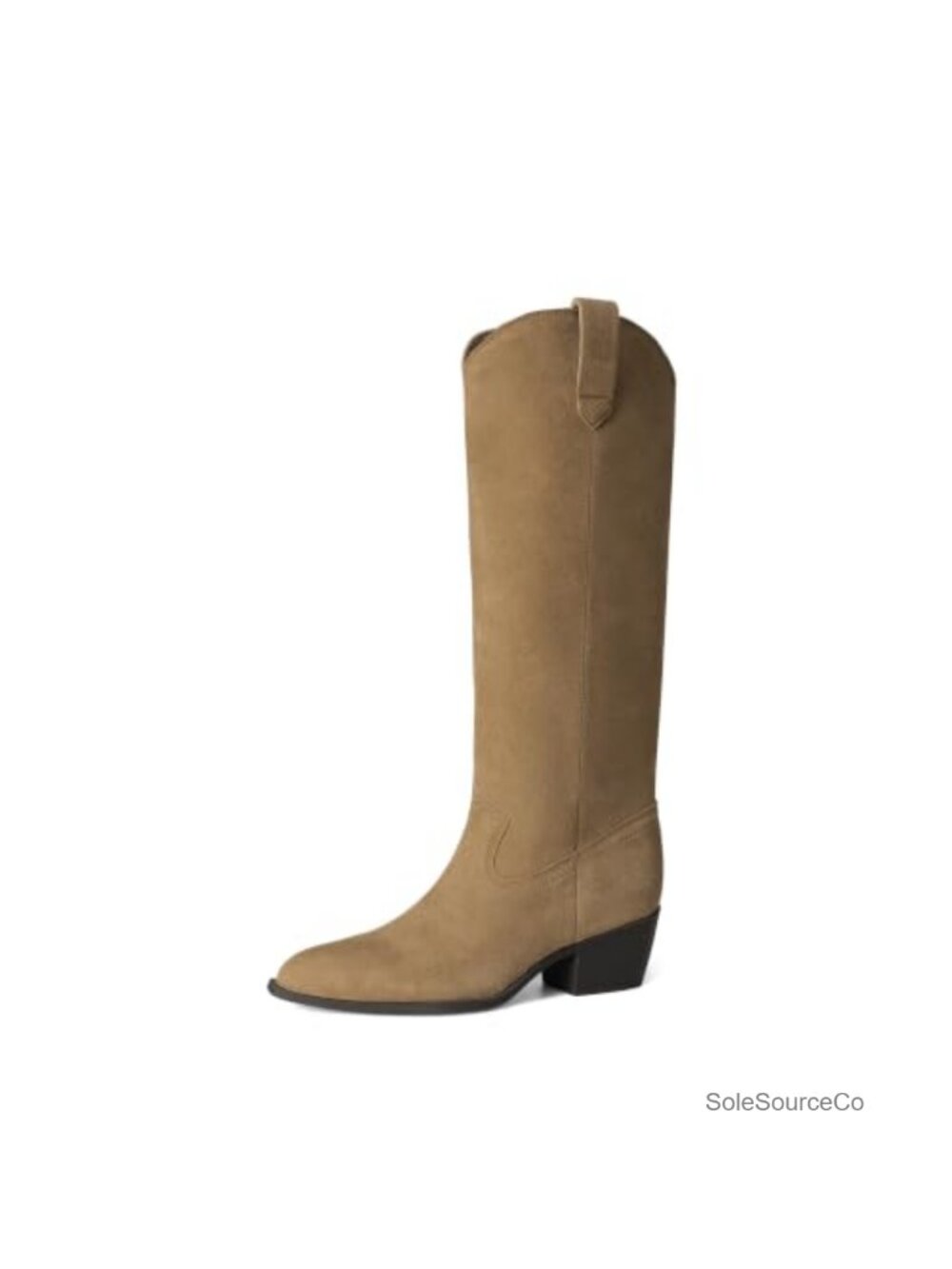 Suede Knee High Western Boots Pointed Toe Tall Pull On